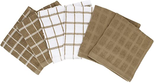 Ritz 100% Terry Cotton, Highly Absorbent Dish Cloth Set, 12” x 12”, 6-Pack, Mocha Brown