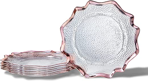 ROSE GOLD RIMMED SCALLOPED CHARGER PLATES | Set of 12 | 13”