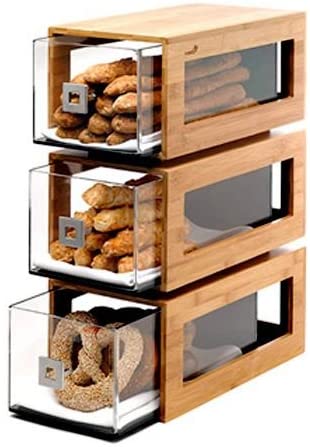 Rosseto BD104 3-Tier 3-Ply Bamboo Wide Bakery Column with Clear Acrylic Drawers, 15.35″ Length x 8″ Width x 21.42″ Height, Natural