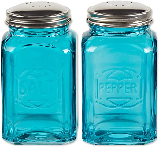 RSVP International Retro Glass Salt & Pepper Shaker | Stainless Steel Lids |, 8 oz, Turquoise