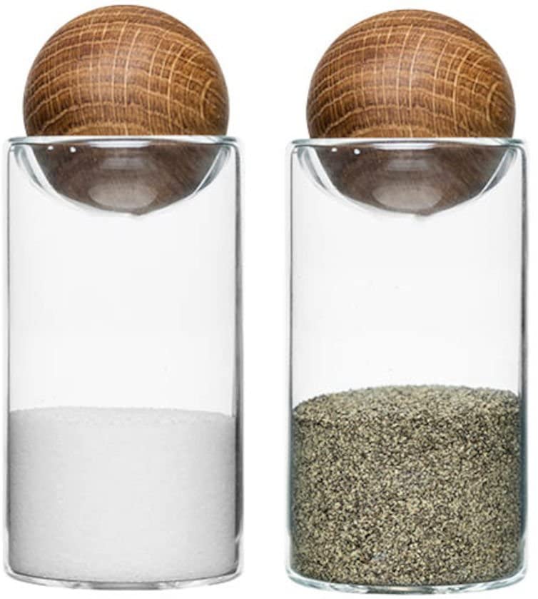 Sagaform Nature Collection Salt and Pepper Glass Salt & Pepper Shakers with Oak Stopper 4 1/2-Inch, Set of 2, Clear