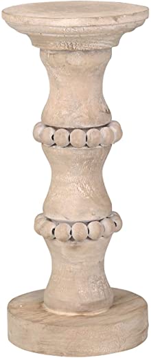 Sagebrook Home 14498-03 Wooden 11″ Banded Bead Candle Holder, 5 x 5 x 11, Off-White/Light Brown