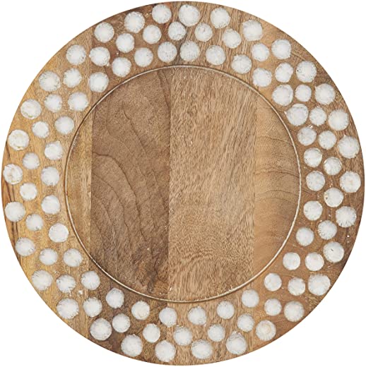 SARO LIFESTYLE Bakersfield Collection Dot Wood Charger Plates (Set of 4), 13″, Natural