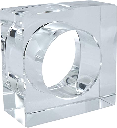 SARO LIFESTYLE NR016.C Clear Crystal Glass Napkin Ring With Double Edge Design (Set of 4),