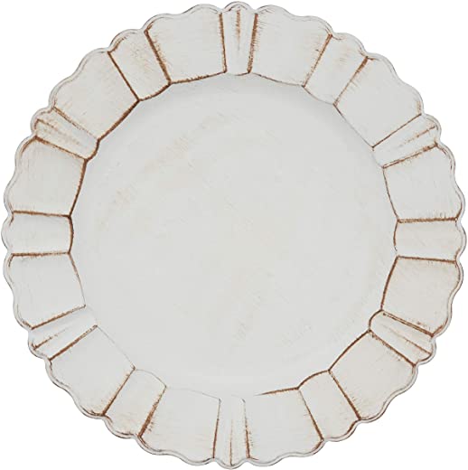 SARO LIFESTYLE Sousplat Collection Scalloped Ruffled Charger Plates (Set of 4), 13″, Ivory