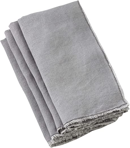 SARO LIFESTYLE Stone Washed Linen Table Napkins (Set of 4) Grey