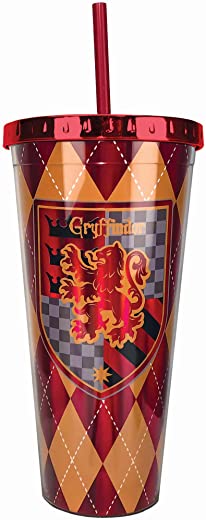 Spoontiques – Harry Potter Tumbler – Gryffindor Foil Cup with Straw – 20 oz – Acrylic – Red