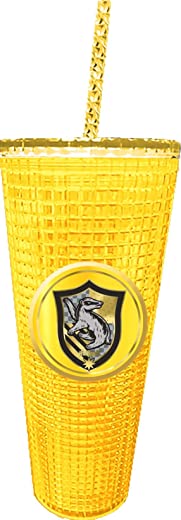 Spoontiques – Hufflepuff Diamond Cup with Straw – Acrylic 20 Oz. Tumbler Drinkware with Lid,19547