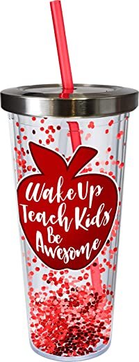 Spoontiques Teacher Glitter Cup w/Straw