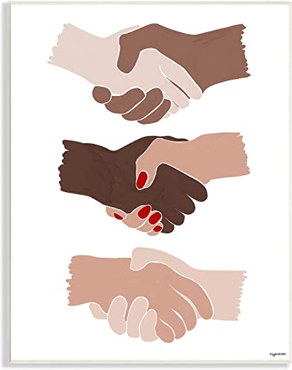 Stupell Industries Shaking Hands Inclusivity Motivation Diverse Cultures, Designed by Kyra Brown Wall Plaque, Beige