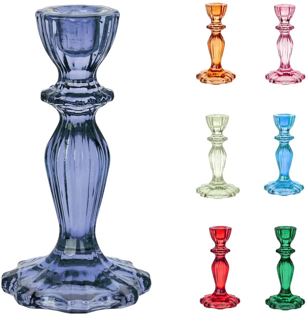 Talking Tables Navy Glass Candlestick Holder | Decorative Taper Candle Stand for Indoor or Outdoor Dining, Blue Home Décor, Elegant Dinner Party…