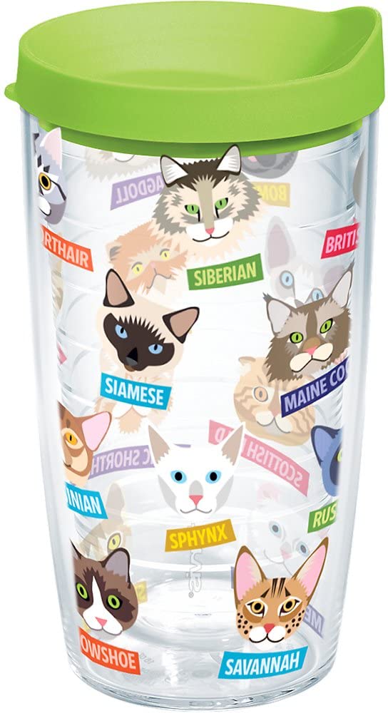 Tervis Flat Art – Cats Tumbler with Wrap and Lime Green Lid 16oz, Clear