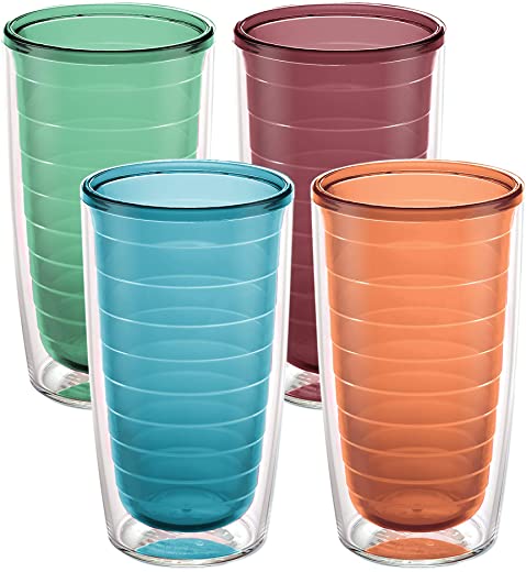 Tervis Made in USA Double Walled Clear & Colorful Tabletop Insulated Tumbler Cup Keeps Drinks Cold & Hot, 16oz – 4pk, Assorted