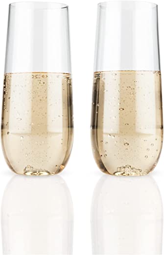 True Flexi Champagne Flutes, Clear Plastic Tumblers, Flexible Stemless Wine Glasses, 8 Ounces, Outdoor Drinkware, Clear, Set of 2