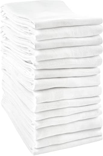 Value Basics Flour Sack Towel Set, All-Natural 100% Cotton floursack, White, 28″ x 28″, 14-Pack (2 Extra Free)