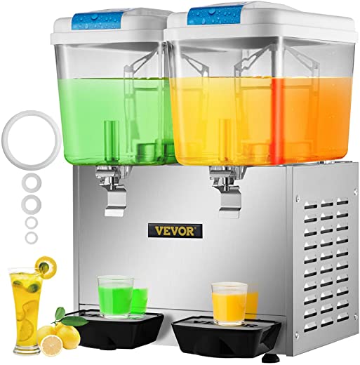 VEVOR Commercial Beverage Dispenser, 9.5 Gallon 2 Tanks Commercial Drink Dispenser, 300W Food Grade Material Stainless Steel Beverage…