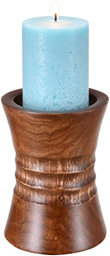 Villacera Handmade 6″ Tall Mango Decorative Brown Pillar Candle Holder | Rustic Hand Carve Design | Eco-Friendly and Sustainable Wood