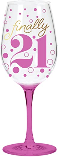 X&O Paper Goods QWGO-20897 21′ 21st Acrylic Wine Glass, 12 oz, Finally 21 Birthday