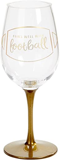 X&O Paper Goods QWGO-21587 X&O Paper Goods Pairs Well with Football Gold Wine Glass, 12 oz