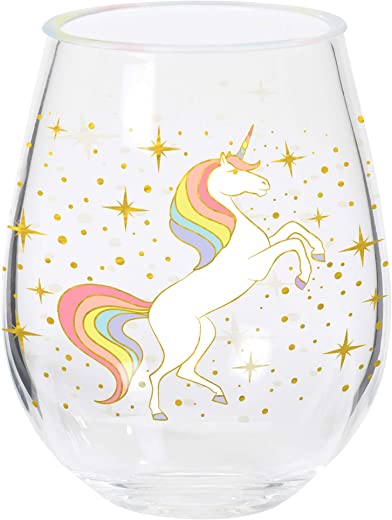 X&O Paper Goods Unicorn Acrylic Stemless Wine Glass, 12 oz.