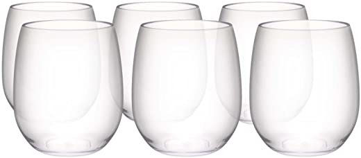 Zak! Designs 6 Piece 15oz Stemless Plastic Wine Glass Set, 15oz Stemless Wine