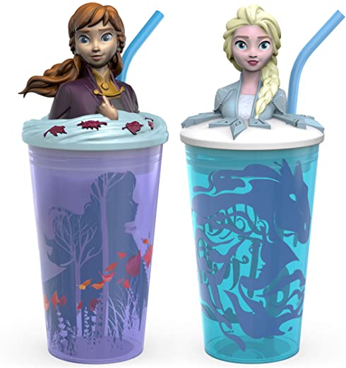 Zak Designs Disney Frozen 2 – Funtastic Tumbler Set with Straw and Unique 3D Character on Lid, Screw-On Lid with Durable Straw Keeps Liquids In…