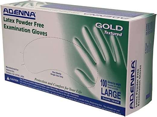 Adenna GLD266 Gold 6 mil Latex Powder Free Exam Gloves (White, Large) Box of 100