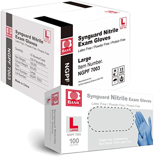 Basic Medical Blue Nitrile Exam Gloves – Latex-Free & Powder-Free – NGPF-7003 (Case of 1,000), Large