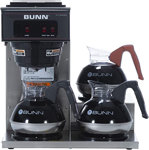 BUNN VP17-3, 12-Cup Low Profile Pourover Commercial Coffee Maker, 3 Lower Warmers, 13300.0003