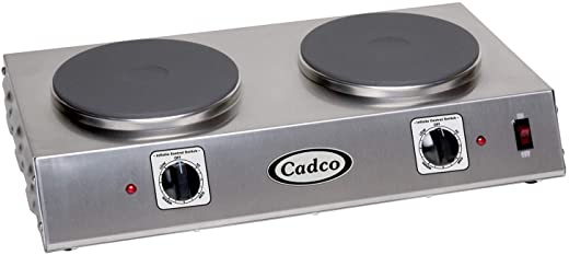 Cadco CDR-2C 21.25″ W Double Burner Electric Portable Hot Plate, 120-Volt Infinite Controls, Stainless Steel, 120v