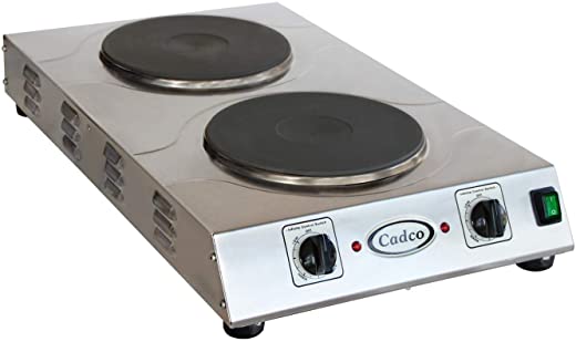 Cadco CDR-3K 15-Inch Electric Portable Hot Plate with (2) Burners & Infinite Controls, Stainless Steel, 220v/1ph