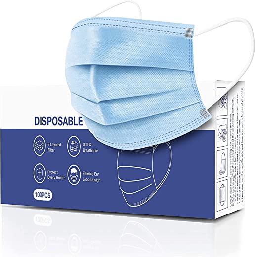 CandyCare Disposable Face Masks, Pack of 100 – Dust Particle 3-Layer Design with Earloop Protective Cover