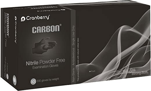 Cranberry CR3235 Carbon Nitrile Powder Free Exam Glove, 3.2 mil, XSmall, Black (Pack of 200)