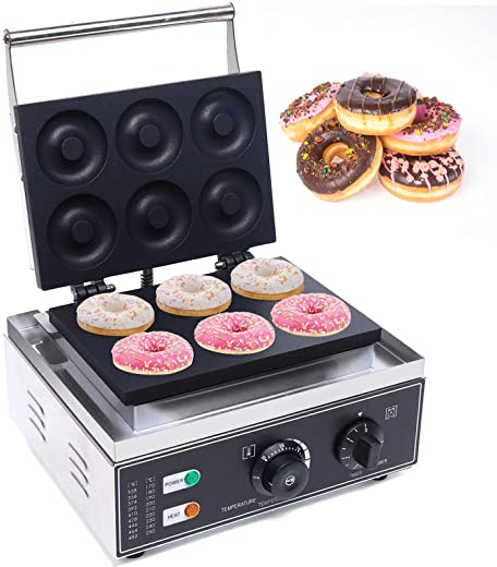 Donut Maker Machine 6 Pieces Electric Doughnut Baker Maker Machine 110V 1550W Commercial Use Nonstick, Temperature 122-572℉,Commercial Waffle for…