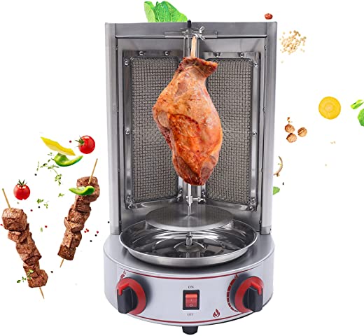 Gas Rotisserie Machine, Vertical Broiler Shawarma Machine Spinning Doner Kebab Gyro Grill Machine with 2 Burners Stainless Steel Body for…