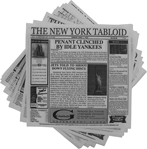 GET 4-TN1000 Appetizer/Serving Basket Tissue Liner Paper, 12″ x 12″, New York Newsprint (Case of 1000)