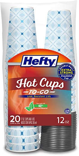 Hefty Disposable Hot Cups with Lids, 12 Ounce, 20 Count