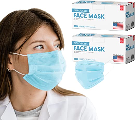 IRIS USA Made in USA Disposable Face Masks – Premium 3Ply Masks for Adults – Breathable & Comfortable – Soft Earloops, Blue 100 Pack