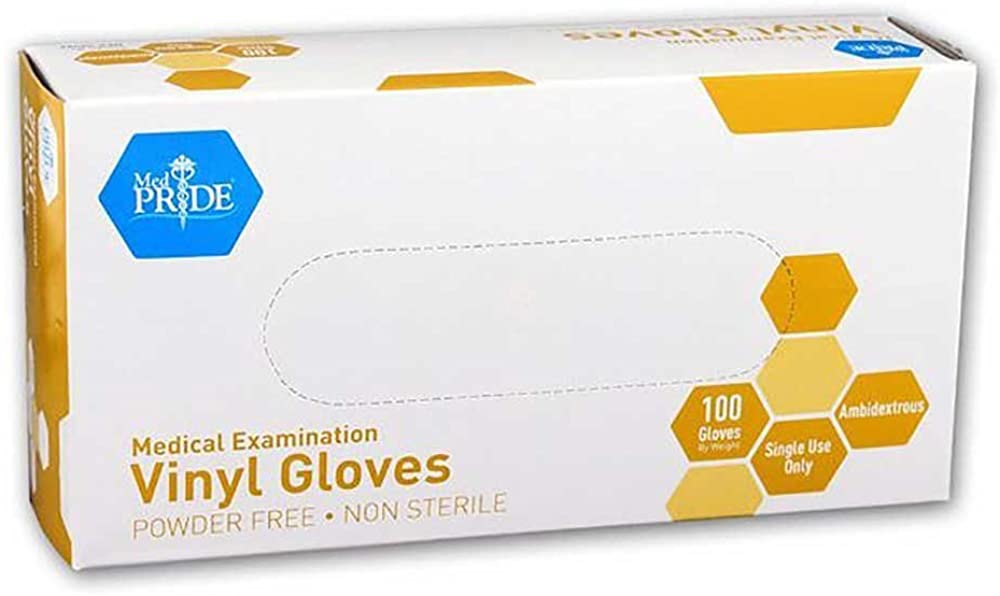 MedPride Powder-Free Vinyl Exam Gloves, Medium, Box/100