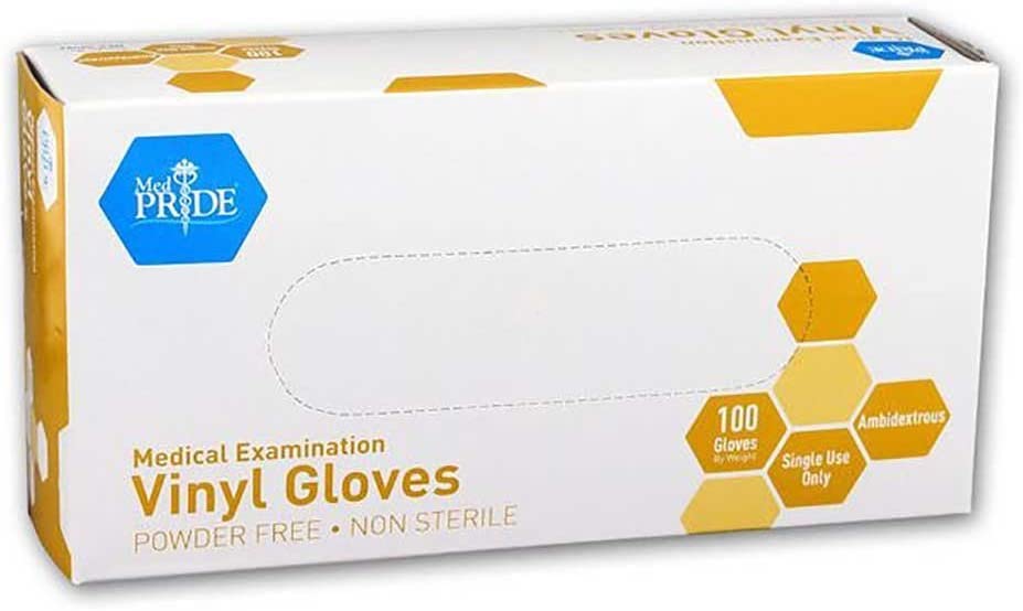 MedPride Powder-Free Vinyl Exam Gloves, Small, Box/100