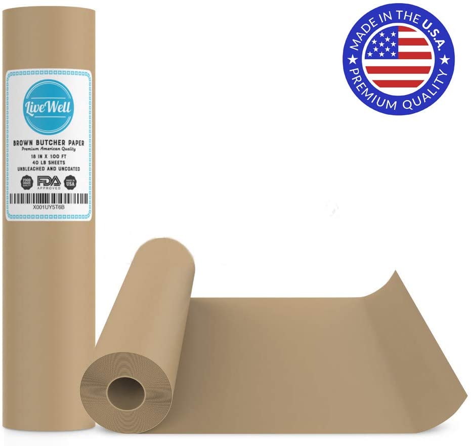 USA Brown Butcher Paper Kraft Roll – 18″ x 1200″ (100ft) – Food Grade – Great Smoking Wrapping Paper for Meat of all Varieties– Made in USA–…