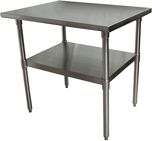 BK Resources 18 Gauge Stainless Steel Flat Top Table with Stainless Steel Undershelf and Legs, 30 x 24 Inches