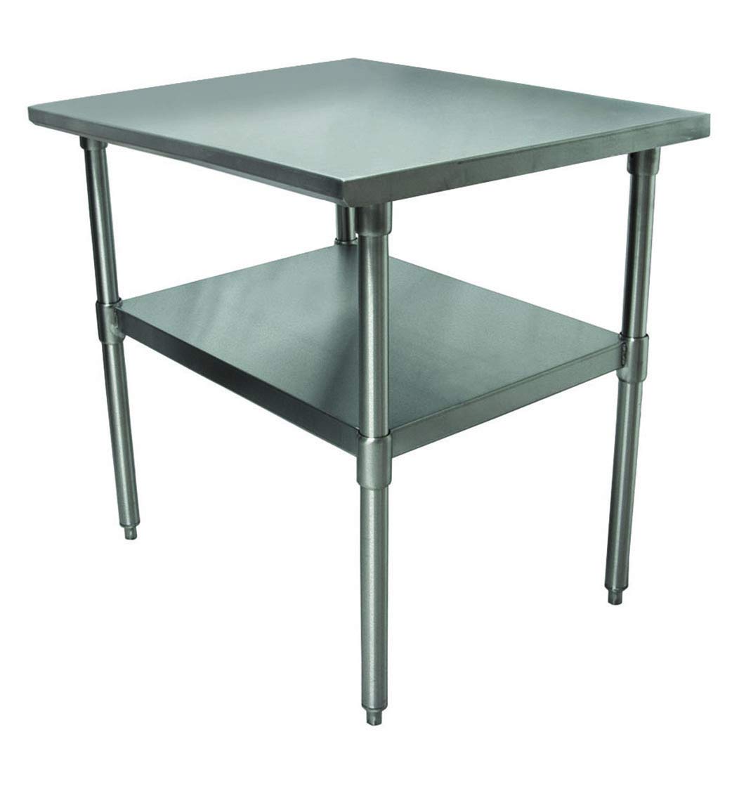 BK Resources 18 Gauge Stainless Steel Flat Top Table with Stainless Steel Undershelf and Legs, 24 x 24 Inches