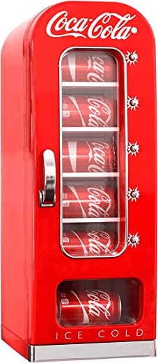 Coca-Cola Retro Vending Machine Style 10 Can Thermoelectric Mini Fridge, 12V DC/110V AC with tall window display for Home, Dorm, Office, Travel and…