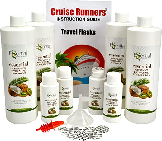 CRUISE RUNNERS Fake Shampoo Conditioner Flask Kit For Hiding Hidden Liquor Sneak Smuggle Alcohol On Booze Cruise With 4 TSA Travel Size Plastic…