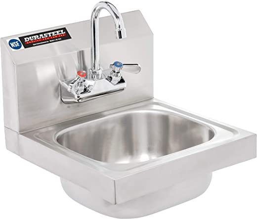 DuraSteel Stainless Steel Hand Sink with 16.7″W x 16″L x 12″H Sink Dimension | Commercial Wall Mount Sink | NSF Certified | Strainer and Faucet…