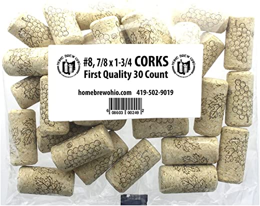 FastRack Home Brew Ohio #8 Straight Corks, 7/8″ x 1-3/4″ (Pack of 30), Multi
