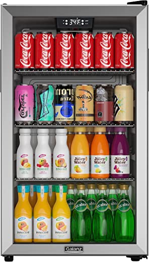 Galanz Beverage Refrigerator Cooler – 130 Can Mini Fridge with Reversible Glass Door & Adjustable Shelves for Soda Beer or Wine – Small…