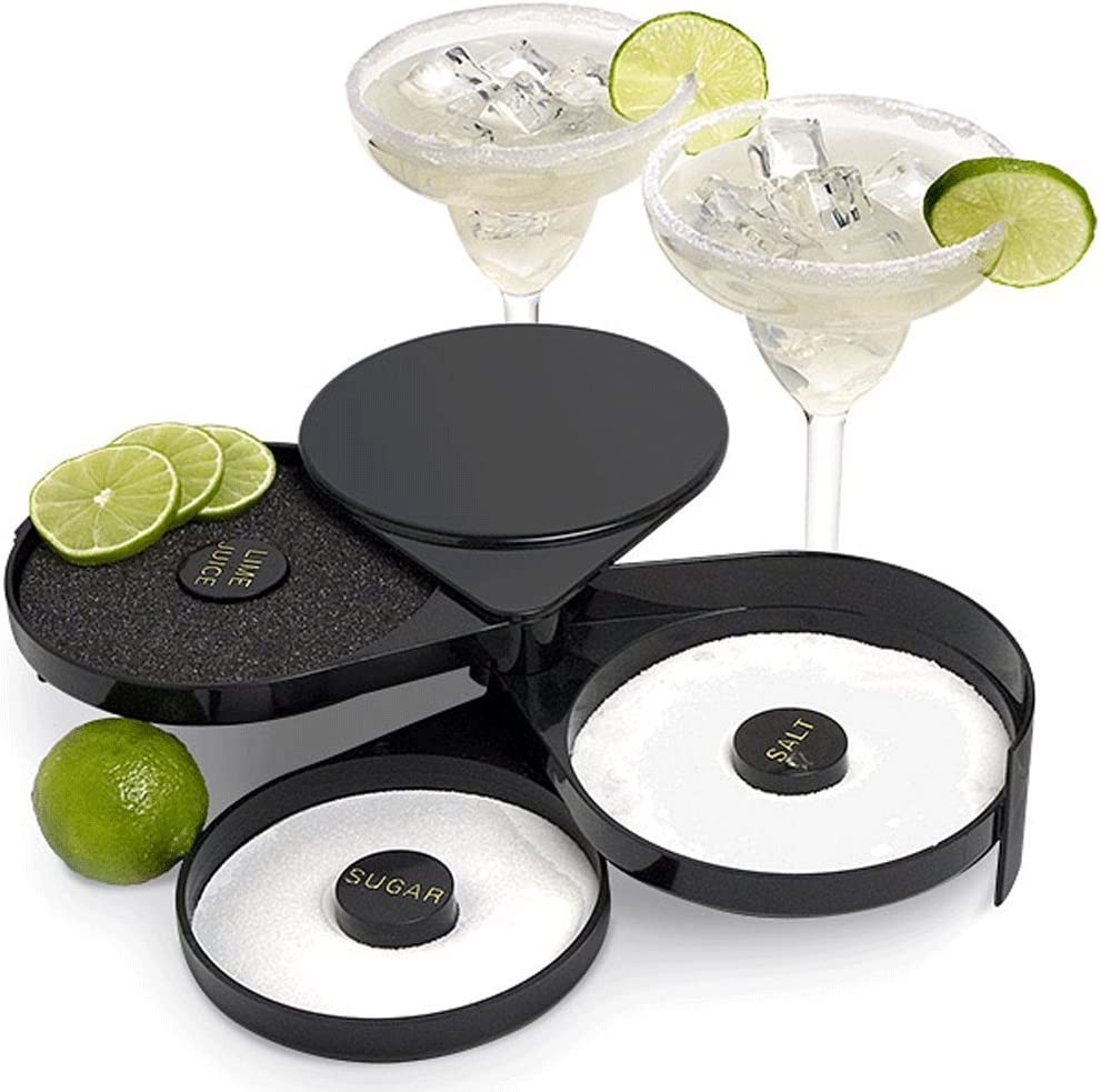 Greenco 3 Tier Bar Glass Rimmer for Margarita and Cocktail, Margarita Salt Rimmer, Black
