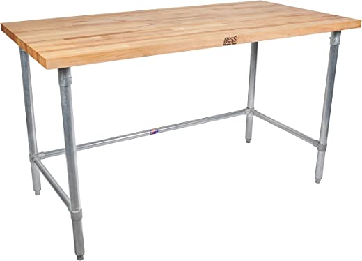 John Boos JNB01 Maple Top Work Table with Galvanized Steel Base and Bracing, 36″ Long x 24″ Wide x 1-1/2″ Thick